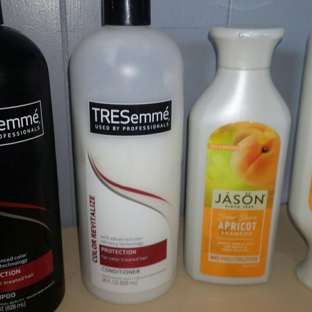 Lot of shampoos and conditioners
